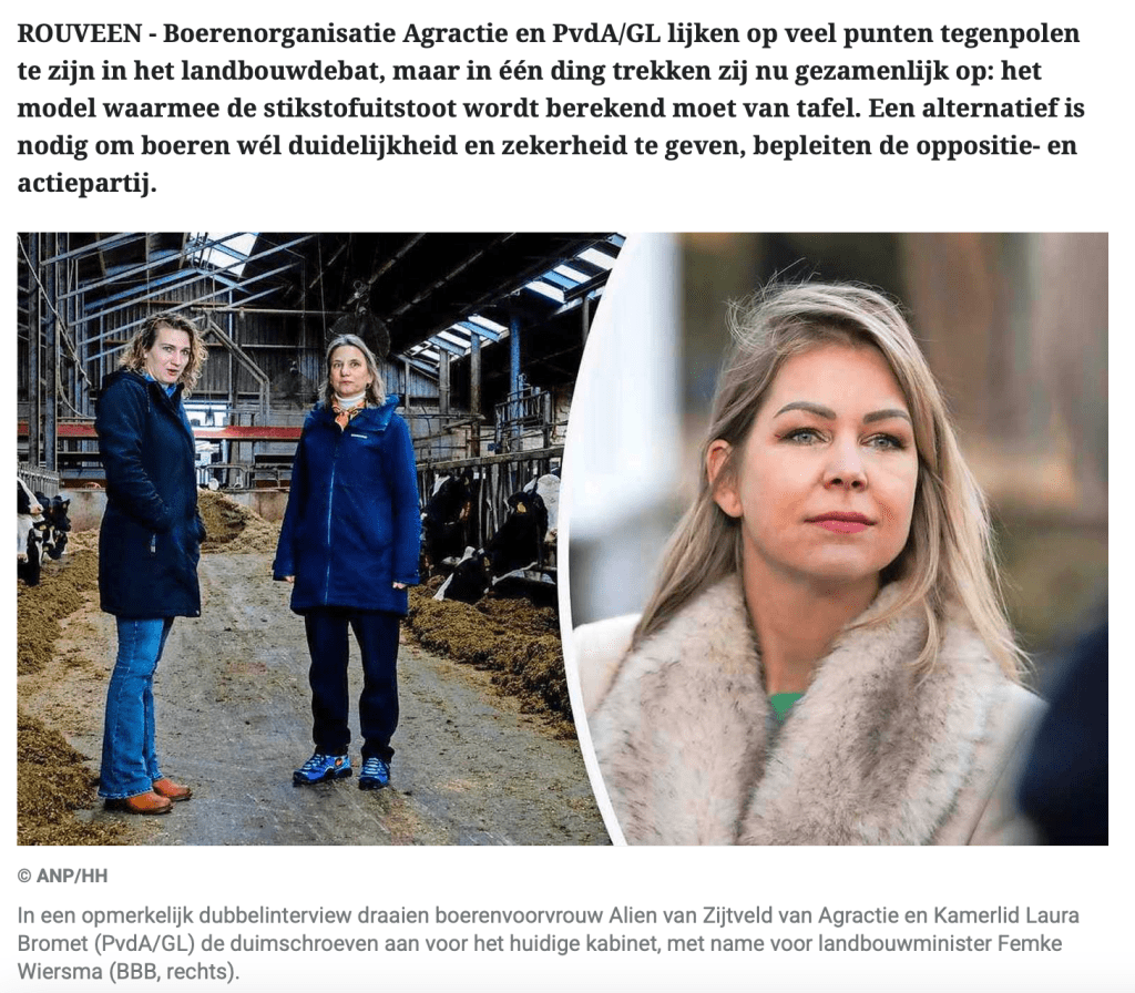 Agractie en PvdA/GL pleiten voor werkbaar stikstofbeleid: gezamenlijke oproep aan minister&nbsp;Wiersma.