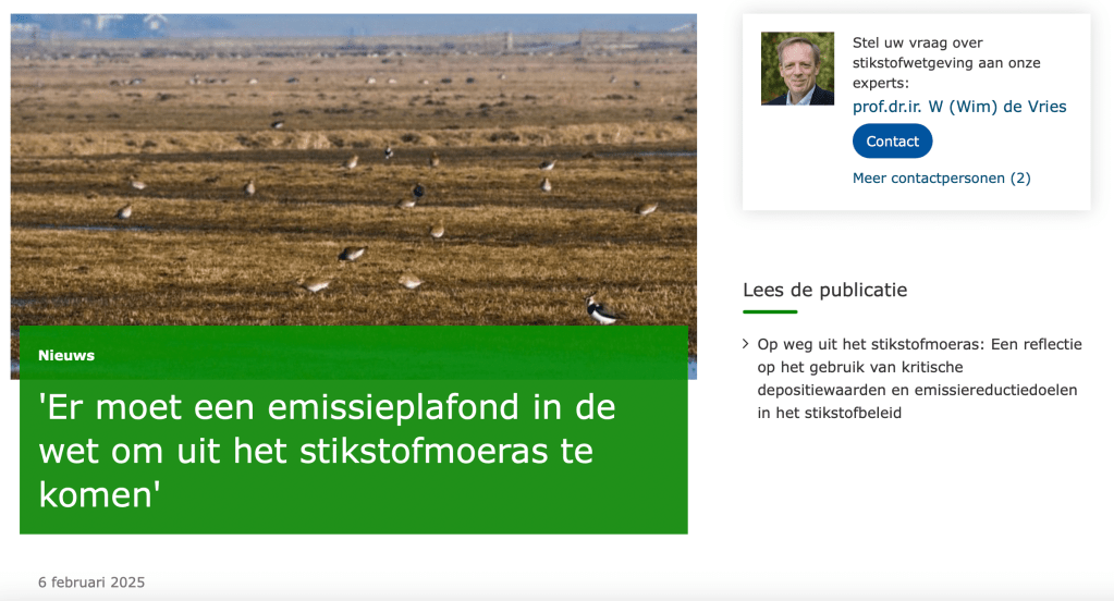 Politieke opinie van De Vries et.al. (WUR): Emissieplafonds in de wet: het stikstofmoeras uit of verder&nbsp;erin?
